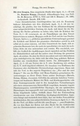 252-253 [Rezension] Haugg, Donatus, Die zwei Zeugen