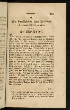 235-252, V. Der diensthabende Herr Intendant des menus plaisirs du Roi, und Der Abbe Brizel