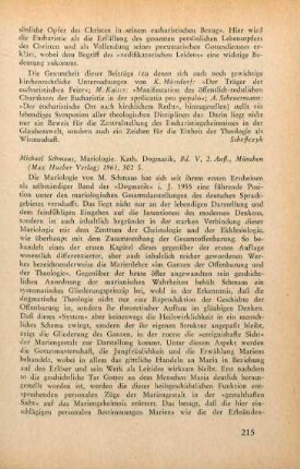 215-217 [Rezension] Schmaus, Michael, Mariologie