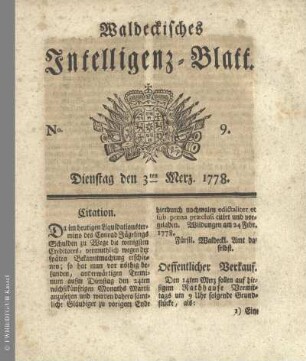 No. 9. Dienstag den 3ten Merz 1778