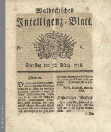 No. 9. Dienstag den 3ten Merz 1778