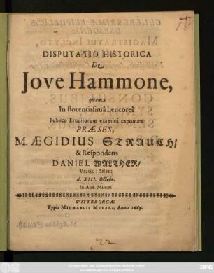 Disputatio Historica De Iove Hammone