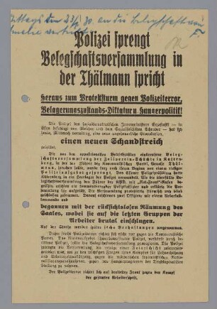 "Polizei sprengt Belegschaftsversammlung in der Thälmann spricht"