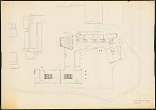 Technische Universität Berlin Architekturgebäude: Grundriss Erdgeschoss Hochhaus und Flachbau 1:200 (Zeichnung des Architekten)