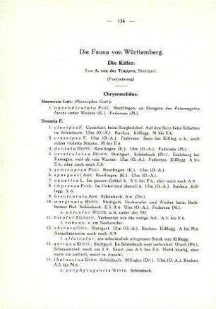 Die Fauna von Württemberg. Die Käfer. (Fortsetzung)