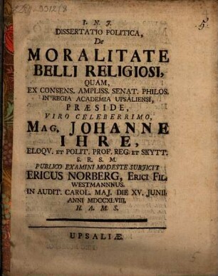 Diss. pol. de moralitate belli religiosi