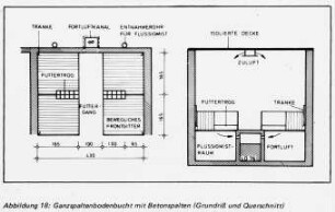 Ganzspaltenbodenbucht mit Betonspalten (Grundriß und Querschnitt)
