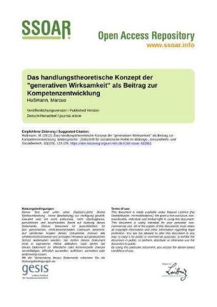 Das handlungstheoretische Konzept der "generativen
Wirksamkeit" als Beitrag zur Kompetenzentwicklung