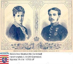 Alfons XII. König v. Spanien (1857-1885) / Porträt mit 2. Ehefrau Maria Christine geb. Erzherzogin v. Österreich (1858-1929) / 2 Porträts in Rahmen, Brustbilder