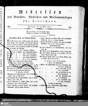 Miscellen des Neuesten, Nützlichen und Wissenswürdigen für Jedermann