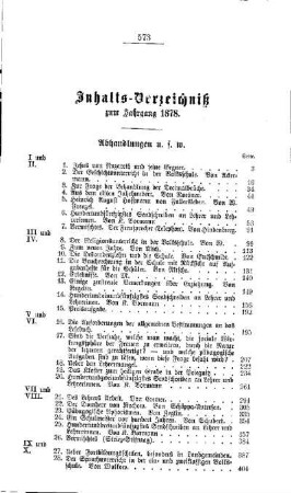 Inhalts-Verzeichniß zum Jahrgang 1878