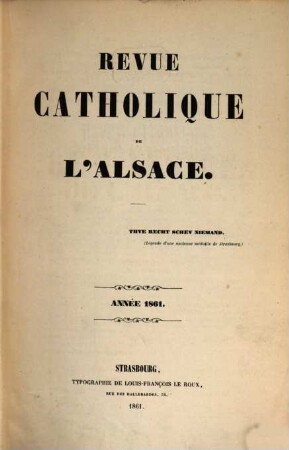 Revue catholique d'Alsace. 1861 = T. 3
