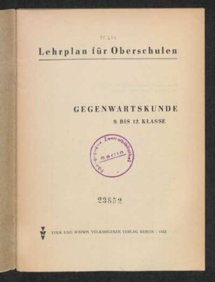 1955: Gegenwartskunde : 9. bis 12. Klasse