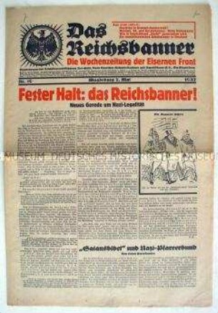 Wochenzeitung "Das Reichsbanner" zum Kampf der Eisernen Front gegen die faschistische Gefahr