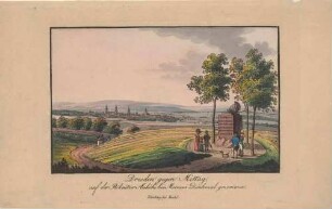 Blick vom Moreau-Denkmal auf der Südhöhe in Räcknitz bei Dresden nach Norden auf die Stadt Dresden