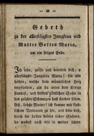 Gebeth zu der allerseligsten Jungfrau und Mutter Gottes Maria, ...