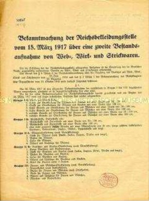 Bekanntmachung der Reichsbekleidungsstelle über eine 2. Bestandsaufnahme von Textilien
