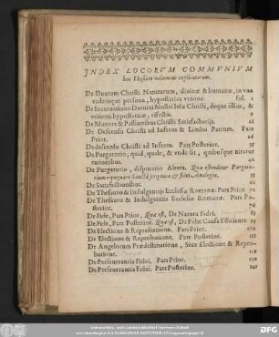 Index Locorum Communium hoc Thesium volumine explicatorum.