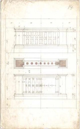 Lange, Ludwig; Proportionsstudien - Balustraden (Grundriss, Ansichten)