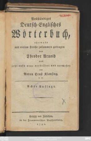 Vollständiges Deutsch-Englisches Wörterbuch