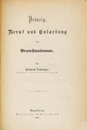 Princip, Beruf und Entartung des Protestantismus