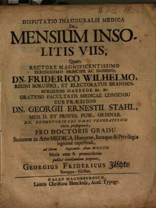 Disputatio Inauguralis Medica De Mensium Insolitis Viis