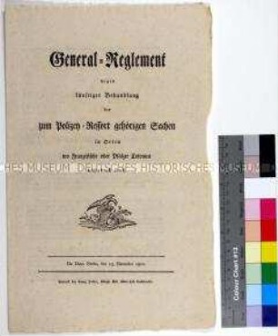 Mandat von Friedrich Wilhelm III. König von Preußen betreffend Regelung von Gerichts- und Polizeizuständigkeiten in der Pfälzer Kolonie