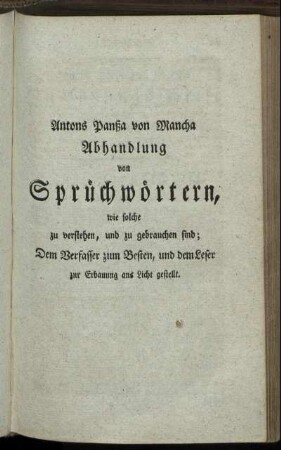 Antons Panßa von Mancha Abhandlung von Sprüchwörtern [...]