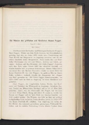 Die Münzen des gräflichen und fürstlichen Hauses Fugger