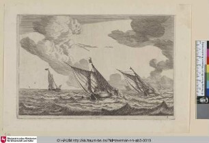 [Drei Segelschiffe auf böiger See; Three Sailing-vessels on Choppy Sea]