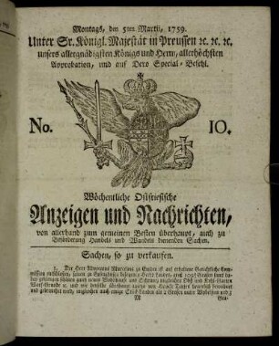 No. 10. Montags, den 5ten Martii, 1759.