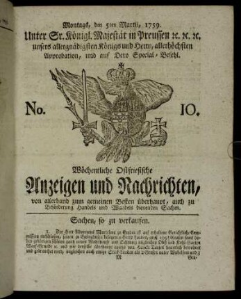 No. 10. Montags, den 5ten Martii, 1759.