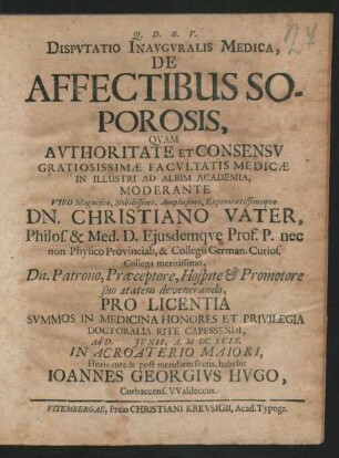 Disputatio Inauguralis Medica, De Affectibus Soporosis