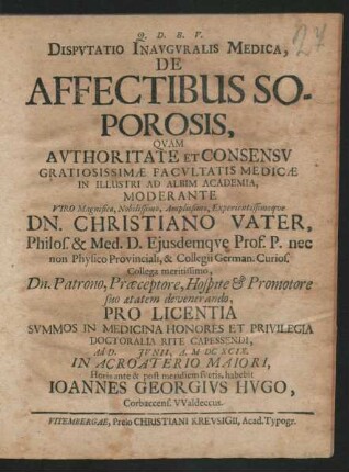 Disputatio Inauguralis Medica, De Affectibus Soporosis
