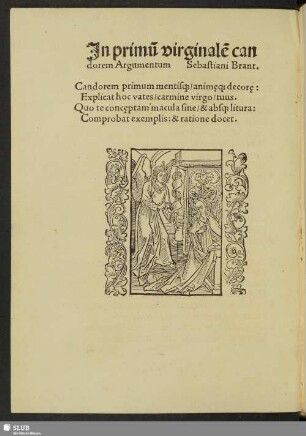 In primum virginalem candorem Argumentum Sebastiani Brant.