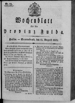 Nr. 33, Ausgabe vom 13. August 1825