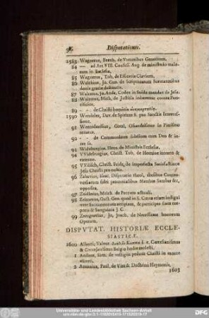 Disputat. Historiae Ecclesiasticae.