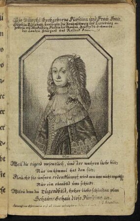 Die Durchl. [...] Frau Elisabeth Hertzogin zu Braunschweig