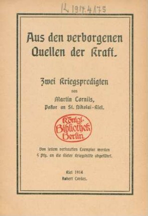 Aus den verborgenen Quellen der Kraft : zwei Kriegspredigten
