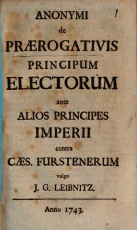 De Praerogativis Principum Electorum ante alios Principes Imperii