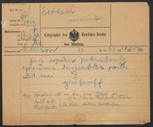Brief an B. Schott's Söhne : 20.05.1910