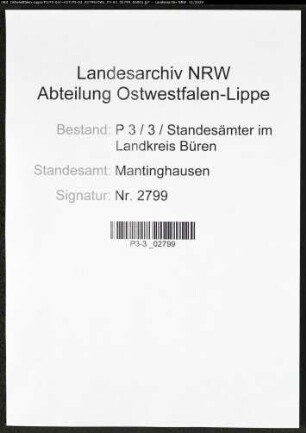 Sterberegister Standesamt Mantinghausen