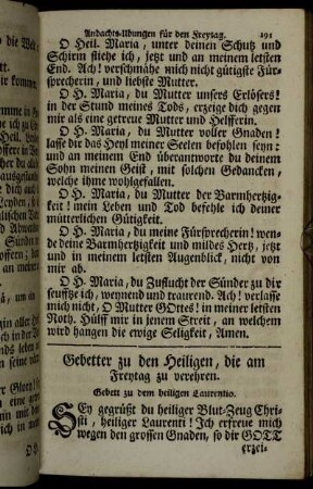 Gebetter zu den Heiligen, die am Freytag zu verehren.