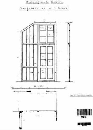 Zimmern: Empfangsgebäude Verwaltungsgebäude Detail Tür (Ansicht,Grundriß)