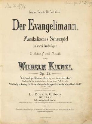 Der Evangelimann : musikal. Schauspiel in 2 Aufz. ; op. 45