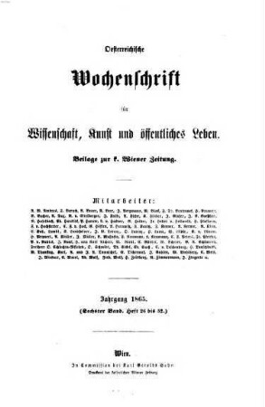 Österreichische Wochenschrift für Wissenschaft und Kunst. 6. 1865
