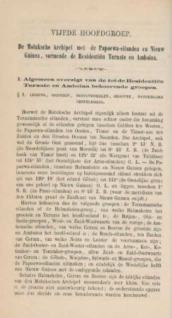 Vijfde hoofdgroep. De Moluksche Archipel met de Papoewa-eilanden en Nieuw Guinea, vormende de Residentien Ternate en Amboina