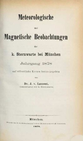 Meteorologische und magnetische Beobachtungen der Königlichen Sternwarte bei München, 1878