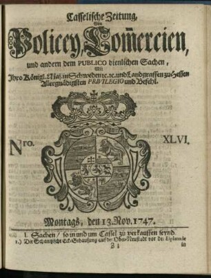 Nro. XLVI, Montags, den 13. Nov. 1747