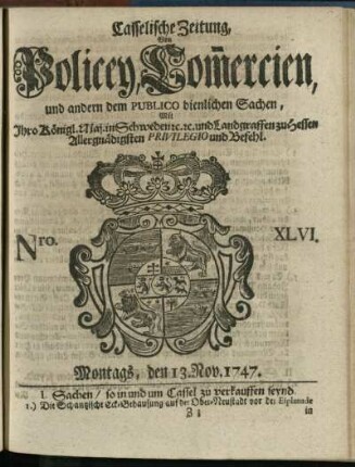 Nro. XLVI, Montags, den 13. Nov. 1747